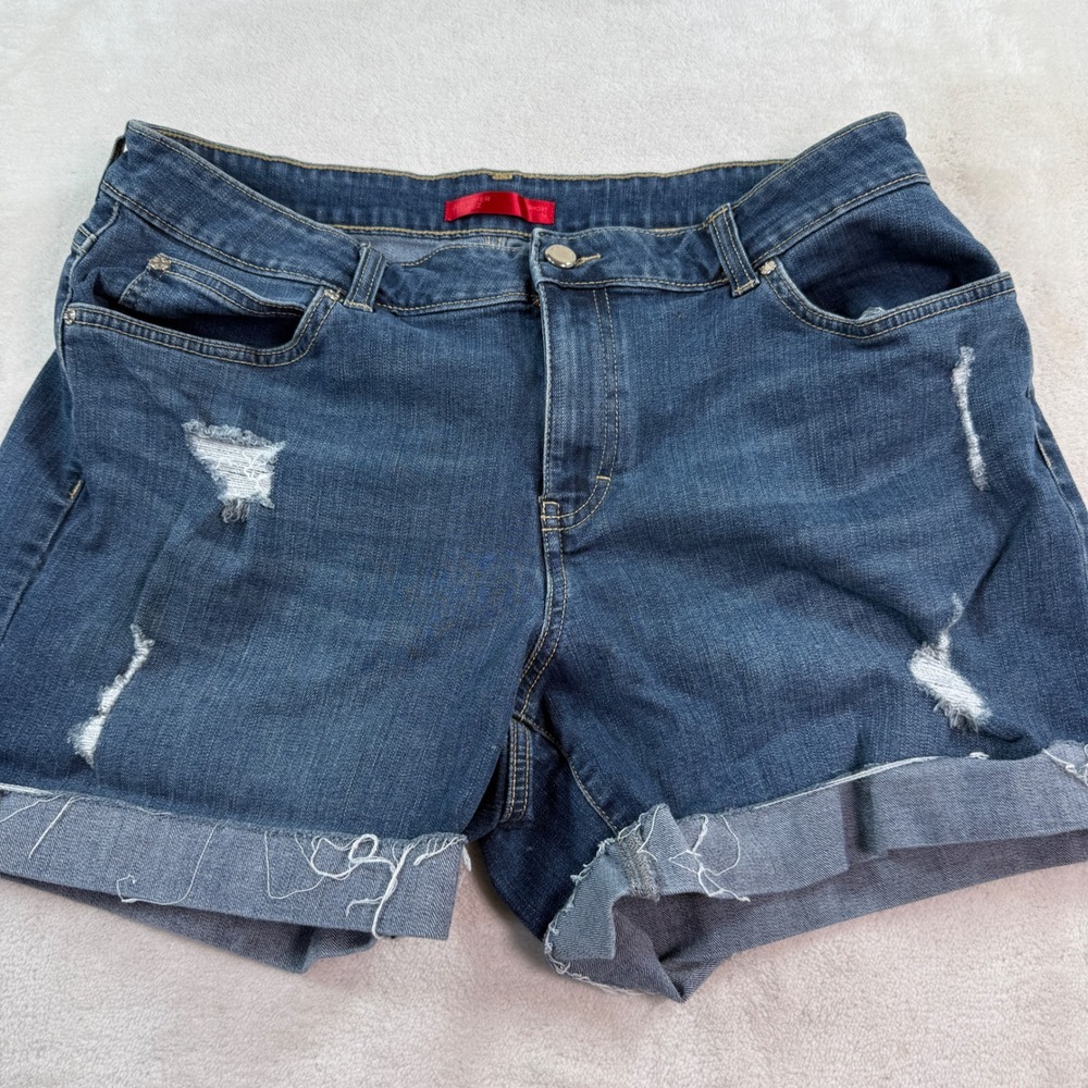 Jennifer Lopez‎ Womens Distressed Denim Cuffed Shorts Blue Size 14 RN73277